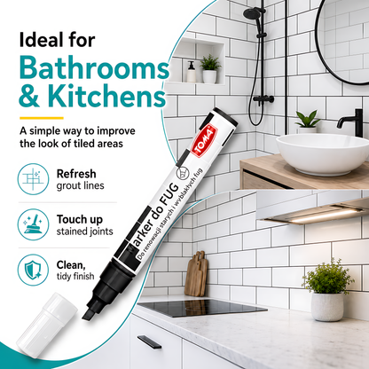 2 x Black Grout Marker Pen for Tile Joints - Fast-Drying Water-Resistant Ink, Fade-Resistant - for Bathroom, Kitchen Grout Refresh