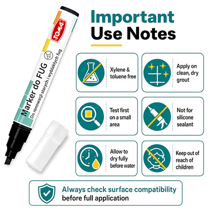 2 x Black Grout Marker Pen for Tile Joints - Fast-Drying Water-Resistant Ink, Fade-Resistant - for Bathroom, Kitchen Grout Refresh