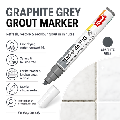Graphite Grout Marker Pen for Tile Joints - Fast-Drying Water-Resistant, Fade-Resistant - for Bathroom, Kitchen Grout Refresh