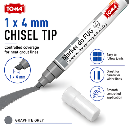 Graphite Grout Marker Pen for Tile Joints - Fast-Drying Water-Resistant, Fade-Resistant - for Bathroom, Kitchen Grout Refresh