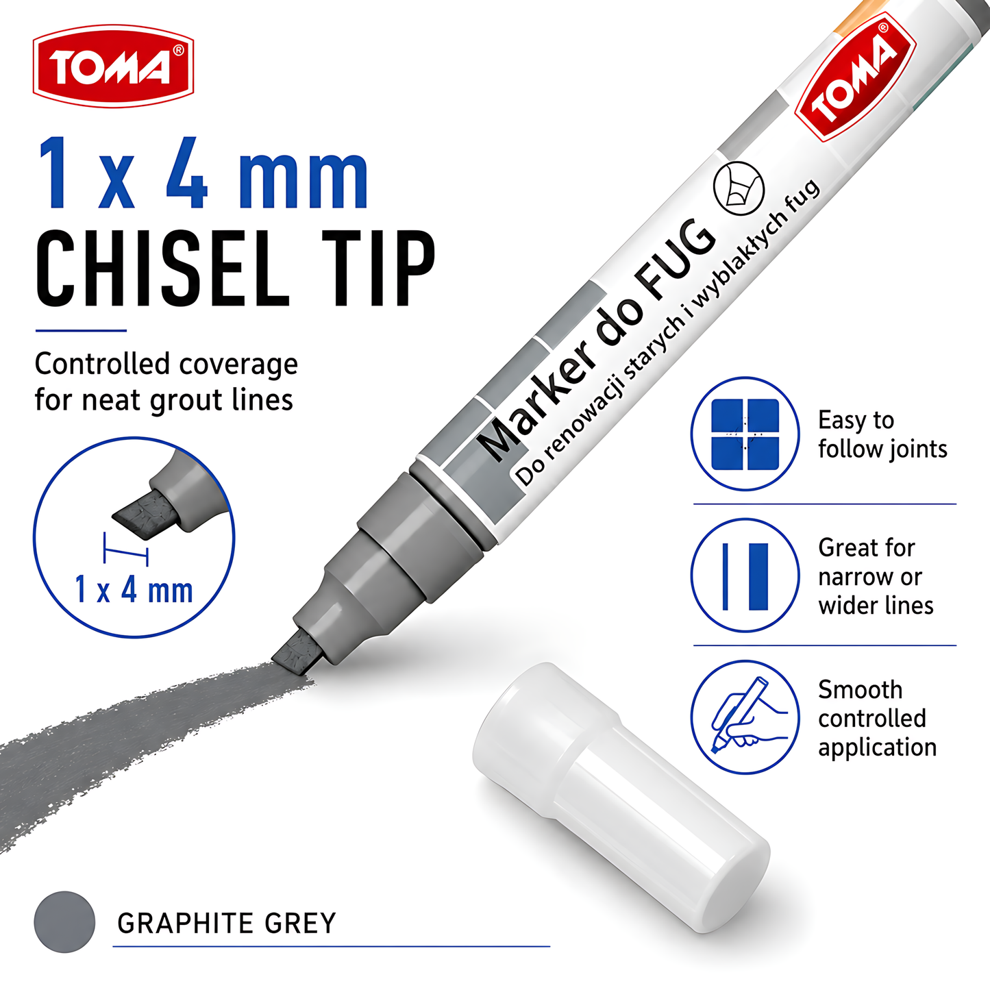 2 x Graphite Grout Marker Pen for Tile Joints - Fast-Drying Water-Resistant, Fade-Resistant - for Bathroom, Kitchen Grout Refresh
