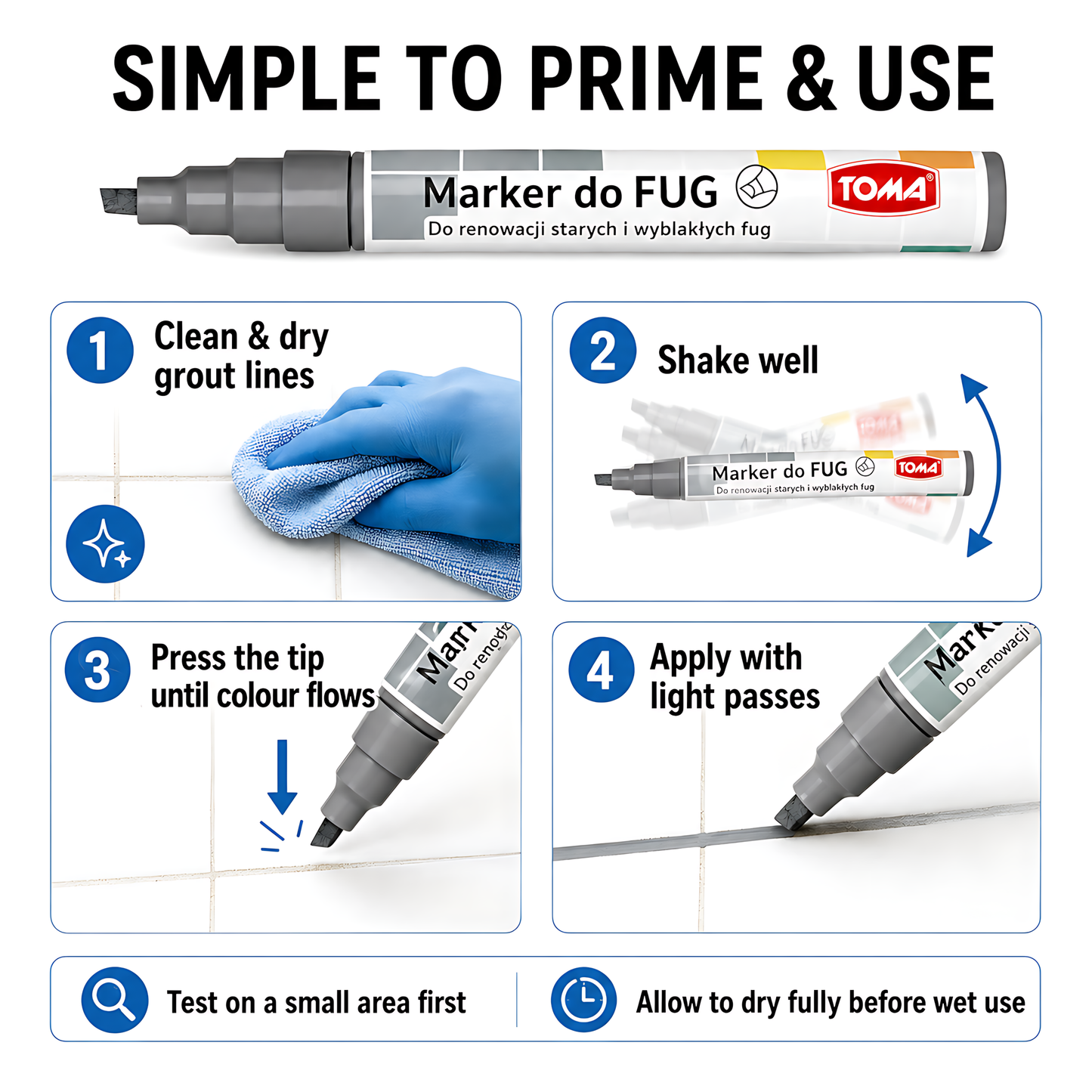 2 x Graphite Grout Marker Pen for Tile Joints - Fast-Drying Water-Resistant, Fade-Resistant - for Bathroom, Kitchen Grout Refresh