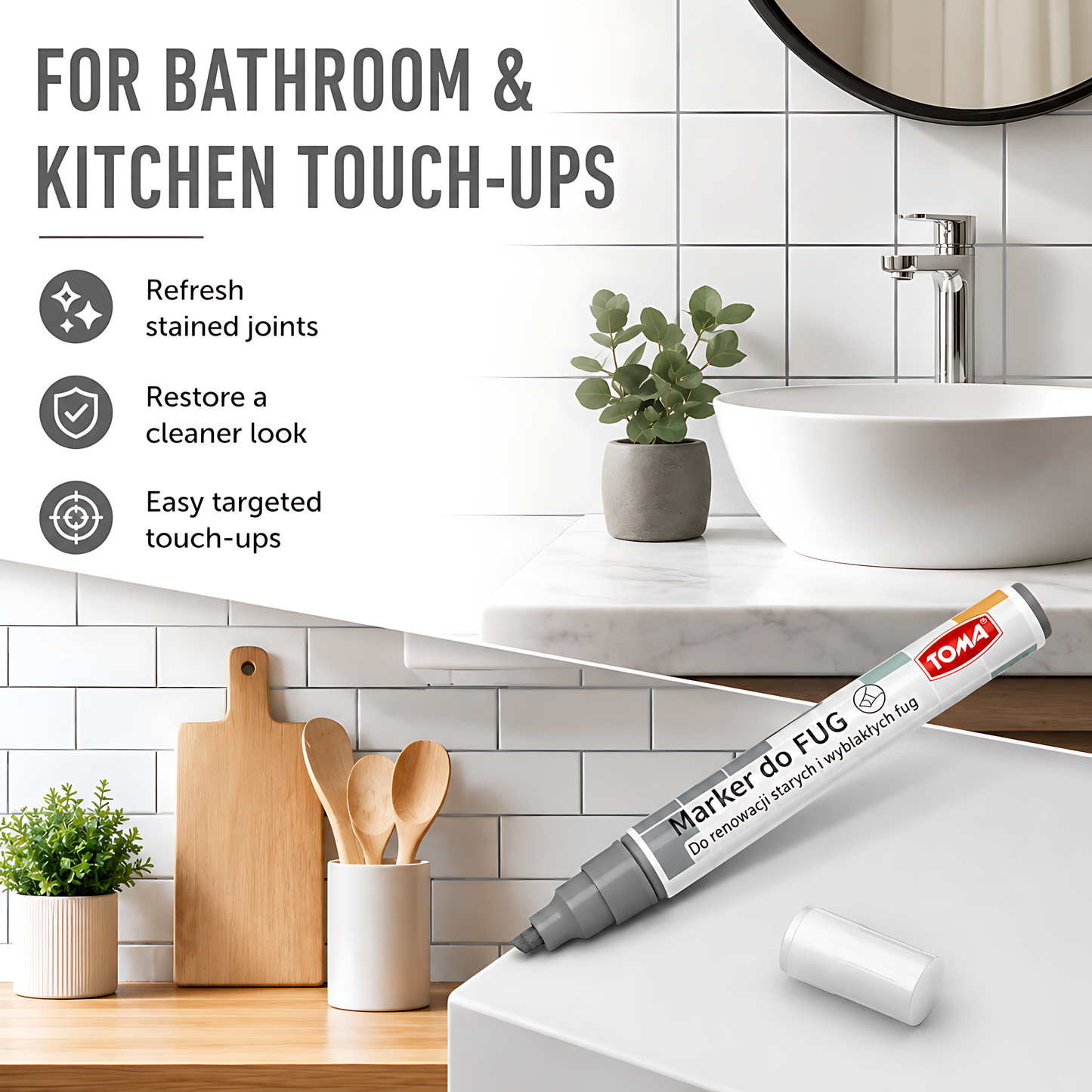 Graphite Grout Marker Pen for Tile Joints - Fast-Drying Water-Resistant, Fade-Resistant - for Bathroom, Kitchen Grout Refresh