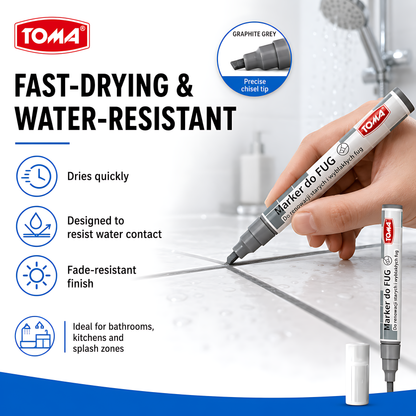 2 x Graphite Grout Marker Pen for Tile Joints - Fast-Drying Water-Resistant, Fade-Resistant - for Bathroom, Kitchen Grout Refresh
