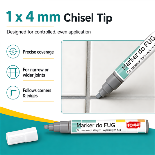 Grey Grout Marker Pen for Tile Joints - Fast-Drying Water-Resistant Ink, Fade-Resistant - for Bathroom, Kitchen Grout Refresh