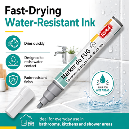 Grey Grout Marker Pen for Tile Joints - Fast-Drying Water-Resistant Ink, Fade-Resistant - for Bathroom, Kitchen Grout Refresh