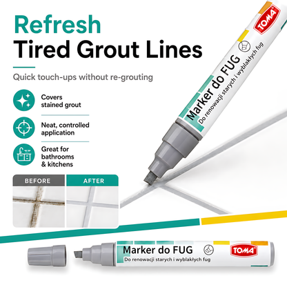 2 x Grey Grout Marker Pen for Tile Joints - Fast-Drying Water-Resistant Ink, Fade-Resistant - for Bathroom, Kitchen Grout Refresh