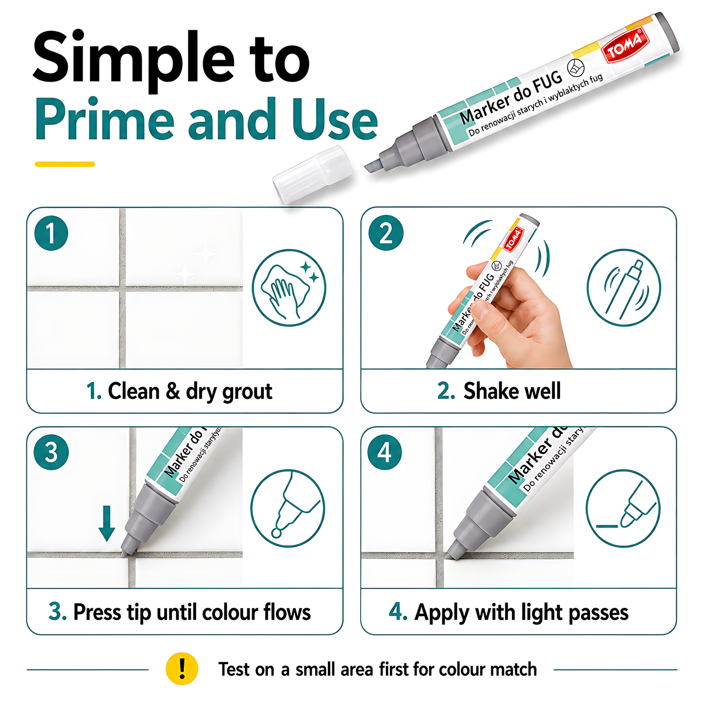Grey Grout Marker Pen for Tile Joints - Fast-Drying Water-Resistant Ink, Fade-Resistant - for Bathroom, Kitchen Grout Refresh