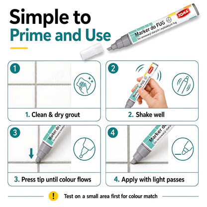 2 x Grey Grout Marker Pen for Tile Joints - Fast-Drying Water-Resistant Ink, Fade-Resistant - for Bathroom, Kitchen Grout Refresh