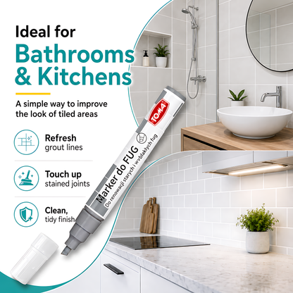 2 x Grey Grout Marker Pen for Tile Joints - Fast-Drying Water-Resistant Ink, Fade-Resistant - for Bathroom, Kitchen Grout Refresh