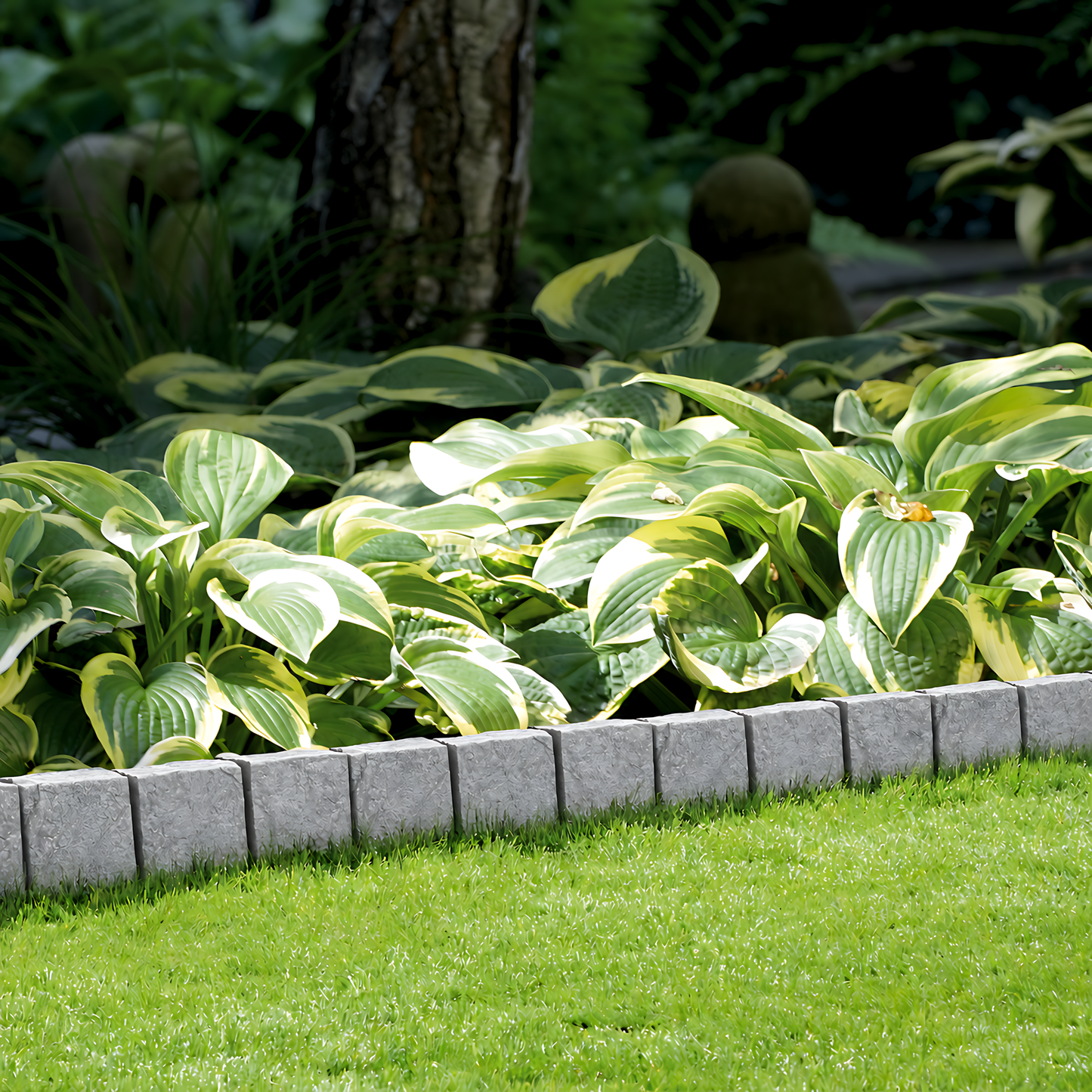 Lawn Edging Garden Palisade Grey Stone Effect - 162cm Plastic Border, 6 x 27cm Push-In Sections for Outdoor Landscaping