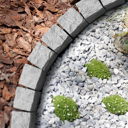 Lawn Edging Garden Palisade Grey Stone Effect - 162cm Plastic Border, 6 x 27cm Push-In Sections for Outdoor Landscaping