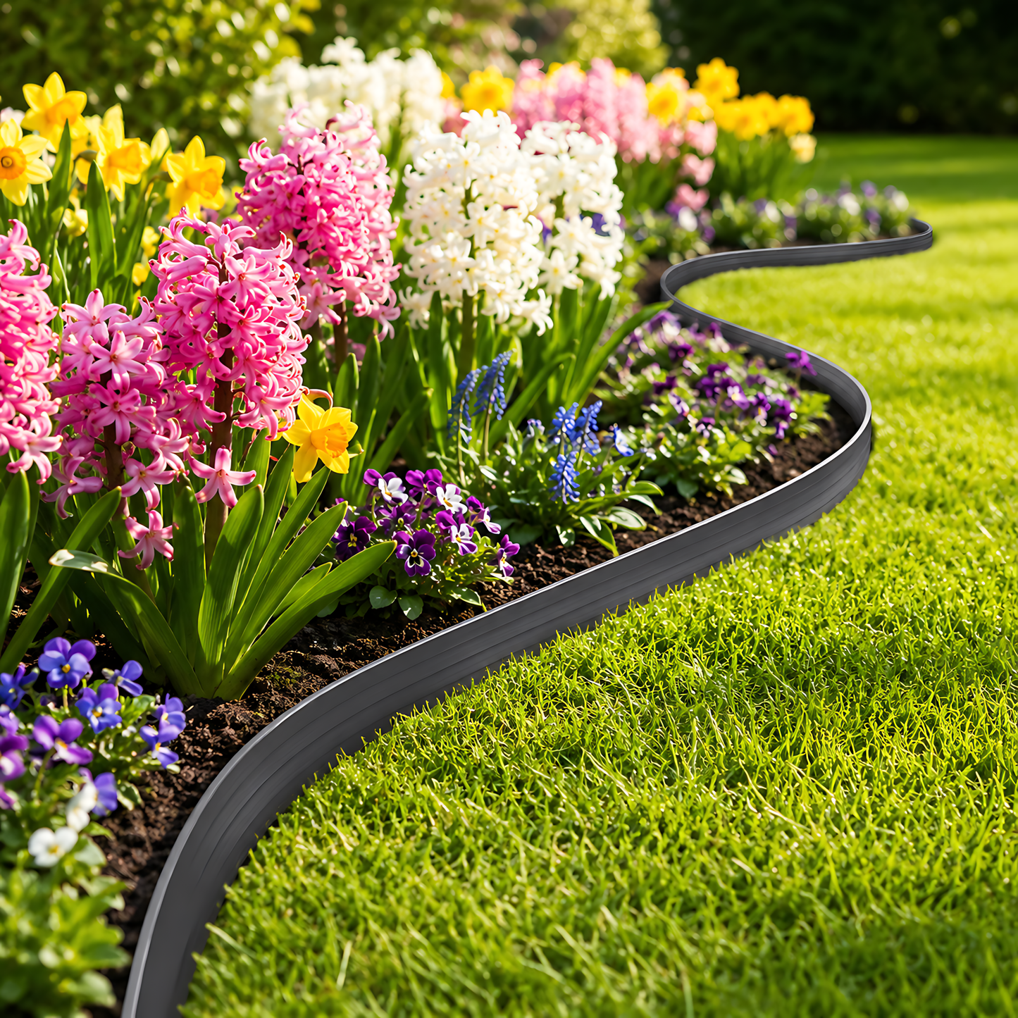 Grey Lawn Edging Border 10m 33ft x 55mm - Flexible Plastic Garden Edge Strip with 20 Securing Pegs, Easy Cut-to-Shape Landscape Trim for Flower Beds, Grass, Paths, Gravel, Bark and Mowing Strips