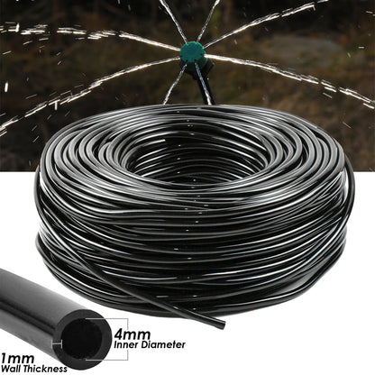 Micro Irrigation Pipe Tube Hose 4 mm (ID) / 6 mm (OD) for Micro Drip Garden Irrigation System (Black, 30 metres / 98 ft)