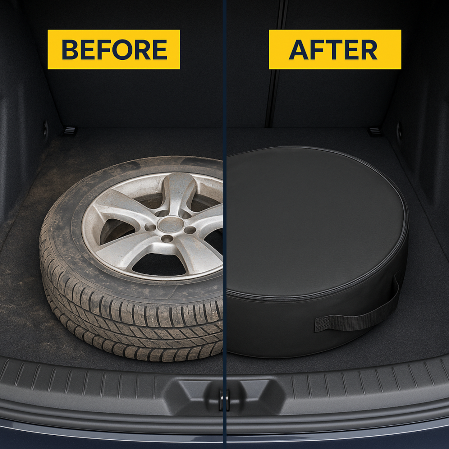 Car Spare Wheel Tyre Storage Bag - 59 cm Diameter - 16 cm Width - Waterproof Cover, Carry Handle, Anti-Slip Carpet-Grip Pads & Zip