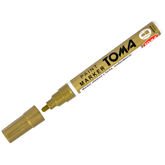 Gold Oil-Based Paint Marker Pen Permanent - 2.5mm Round Tip, Fast-Drying Waterproof Ink - Universal for All Surfaces