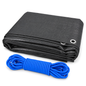 Graphite Grey Tarpaulin 2m x 2m 200 GSM Waterproof with 10m Blue Bungee Rope, UV Resistant, Aluminium Eyelets, Reinforced Hems