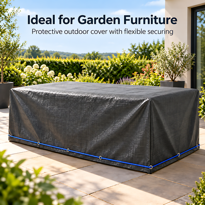 Graphite Grey Tarpaulin 2m x 3m 200 GSM Waterproof with 10m Blue Bungee Rope, UV Resistant, Aluminium Eyelets, Reinforced Hems