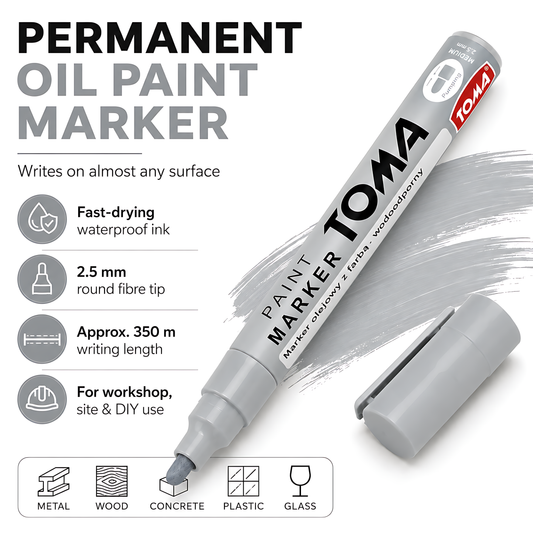 Grey Light Oil-Based Paint Marker Pen Permanent - 2.5mm Round Tip, Fast-Drying Waterproof Ink - Universal for All Surfaces