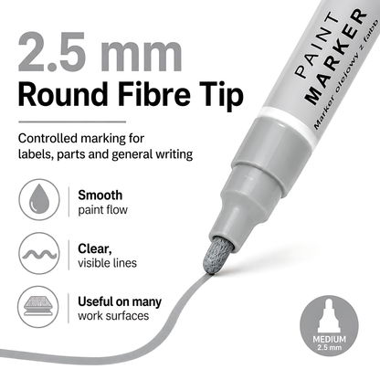 Grey Light Oil-Based Paint Marker Pen Permanent - 2.5mm Round Tip, Fast-Drying Waterproof Ink - Universal for All Surfaces