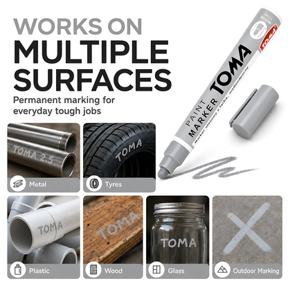 Grey Light Oil-Based Paint Marker Pen Permanent - 2.5mm Round Tip, Fast-Drying Waterproof Ink - Universal for All Surfaces