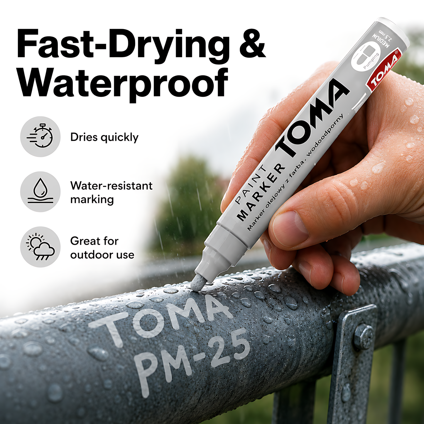 Grey Light Oil-Based Paint Marker Pen Permanent - 2.5mm Round Tip, Fast-Drying Waterproof Ink - Universal for All Surfaces