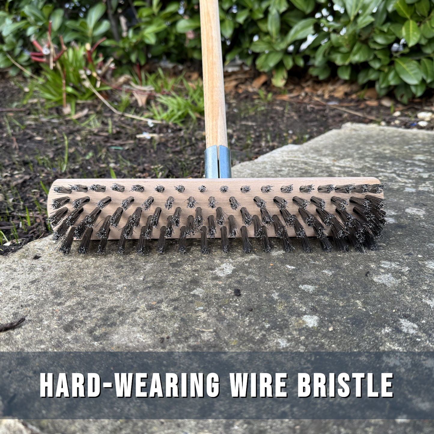 Heavy Duty Wire Broom Deck Scrub Brush with Handle, Garden Broom with Metal Wire Bristles - 30 cm / 12" Stiff Outdoor Brush