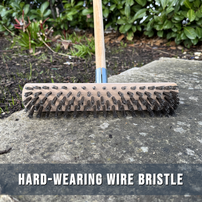 Heavy Duty Wire Broom Deck Scrub Brush with Handle, Garden Broom with Metal Wire Bristles - 30 cm / 12" Stiff Outdoor Brush