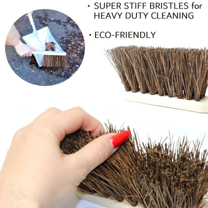 2 x Stiff Bassine Hand Brush with Wooden Handle - Heavy Duty Hard Bristle Bench Sweeper for Workshop Garage Outdoor Use - 28 cm