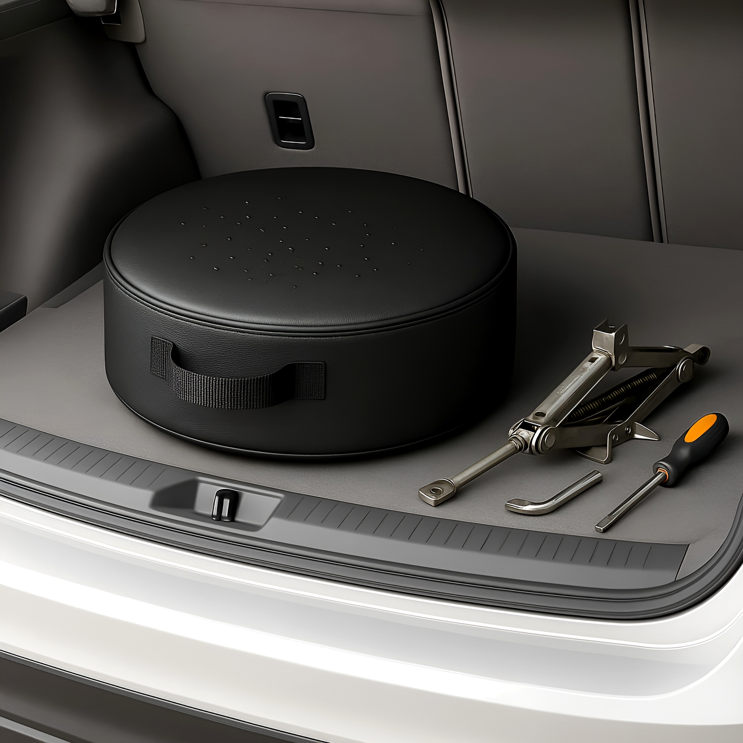 Spare Wheel Bag XXXXL 75 cm Diameter / 26 cm Width - Waterproof PU Leather Tyre Storage Cover with Zip and Carry Handle - Black