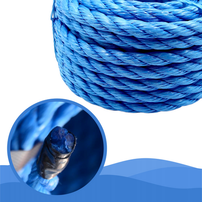 5 m / 16.4 ft x 8 mm Blue Polypropylene Rope - Strong Weatherproof Cord for Marine, Garden, Camping, DIY, Barrier, Mooring Use