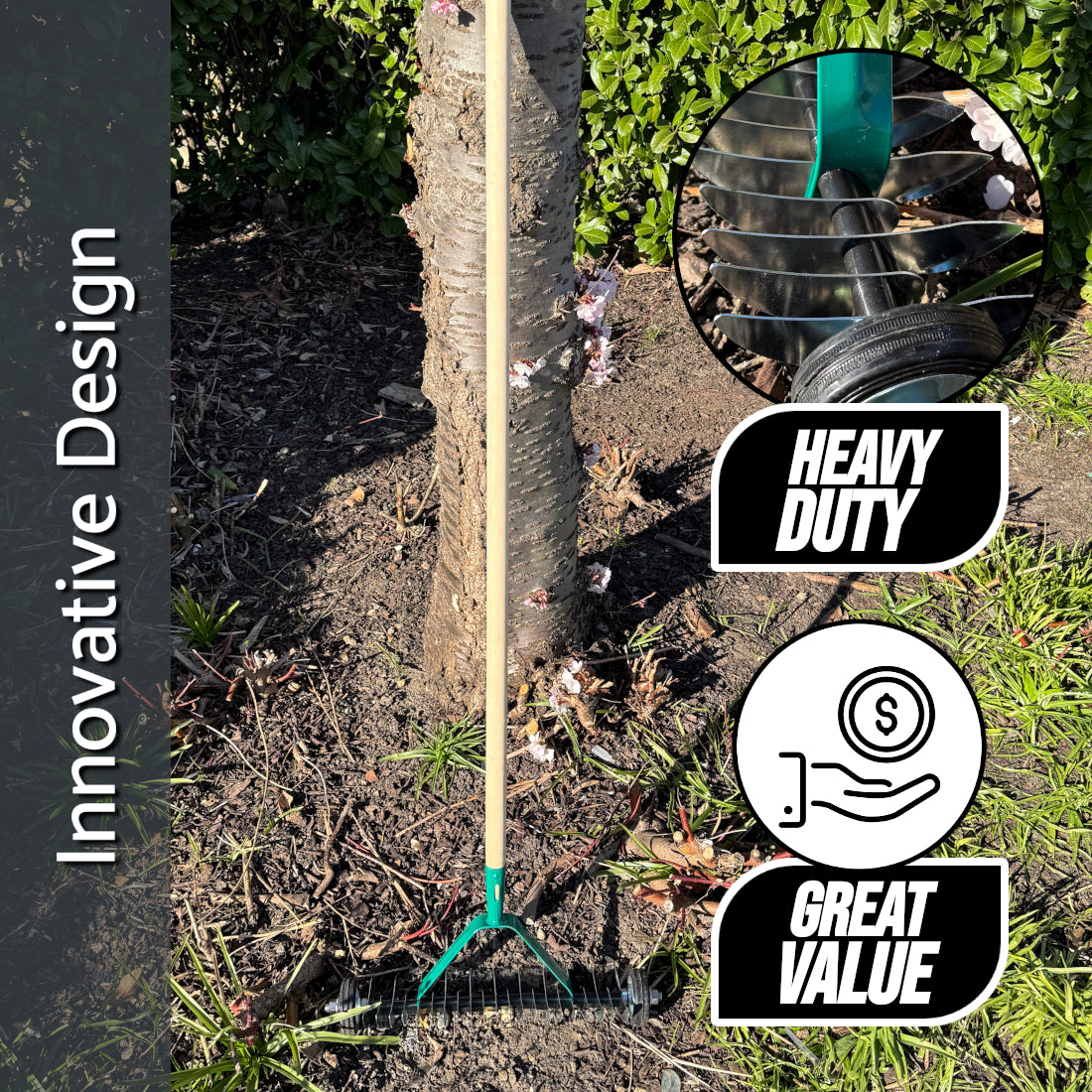 Lawn Aerator Scarifier with Handle, Effective Manual Lawn Grass Soil Maintenance, Hand Dethatching Rake, Garden Tool (Rolling)