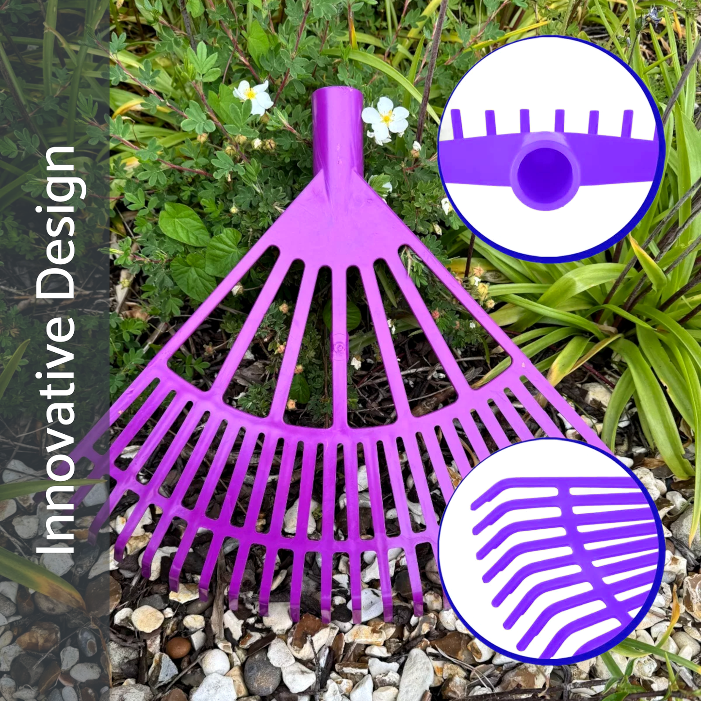 Garden Rake - 45cm / 22 Tine Wide Rake Head - Lightweight, Durable Leaf & Grass Rake - Quick Lawn Cleaning, Ideal for Garden, Lawn