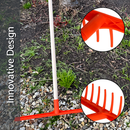 Heavy-Duty Garden Rake - 12 Tines / 50cm Wide Durable Plastic Head - Sturdy, Lightweight Tool for Lawn, Hay, Soil, Leaves