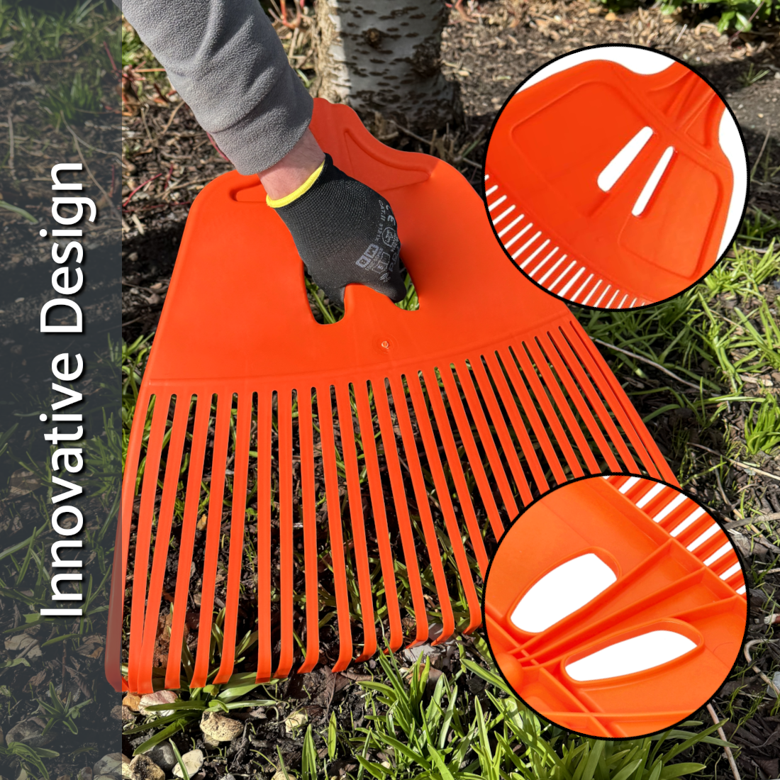 Heavy-Duty Garden Rake - 27 Tines / 57cm Wide Durable Plastic Head - Sturdy, Lightweight Tool for Lawn, Hay, Soil, Leaves