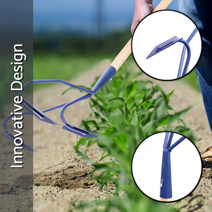 Cultivator, 3 Prong Hand Soil Scarifier Cultivator with Handle, Digging Hoe, Gardening and Farming Tool