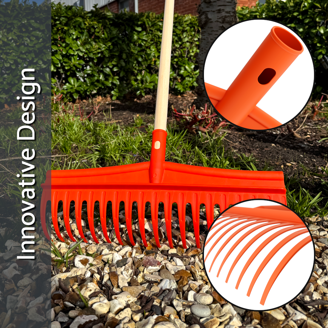 Heavy-Duty Garden Rake - 19 Tines / 44cm Wide Durable Plastic Head - Sturdy, Lightweight Tool for Lawn, Hay, Soil, Leaves