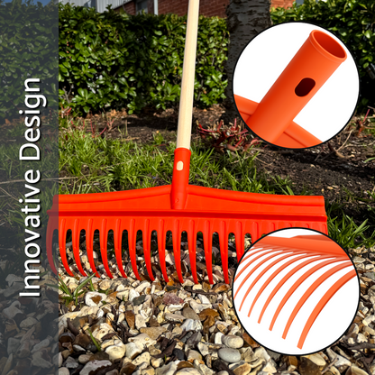 Heavy-Duty Garden Rake - 19 Tines / 44cm Wide Durable Plastic Head - Sturdy, Lightweight Tool for Lawn, Hay, Soil, Leaves