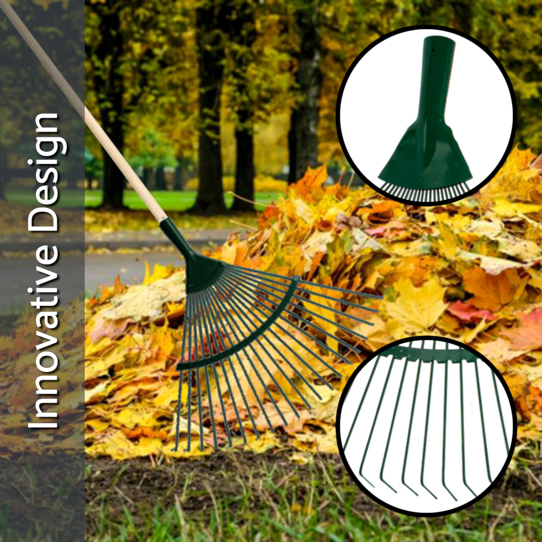 Garden Rake - 42 cm / 18 Tine Wide Rake Head - Lightweight & Durable Leaf & Grass Rake for Quick Lawn Cleaning, Ideal for Garden