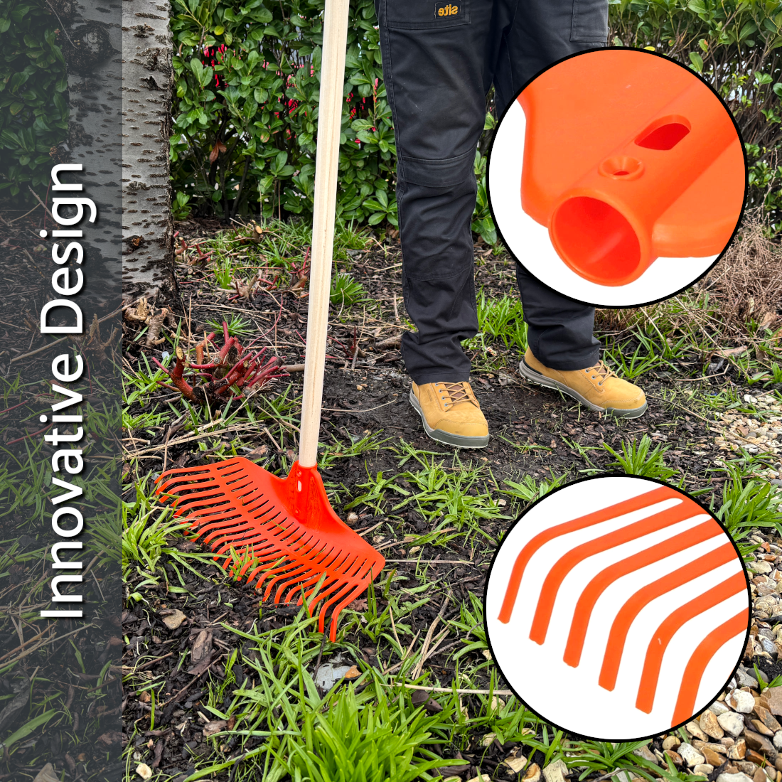 Heavy-Duty Garden Rake - 23 Tines / 45cm Wide Durable Plastic Head - Sturdy, Lightweight Tool for Lawn, Hay, Soil, Leaves