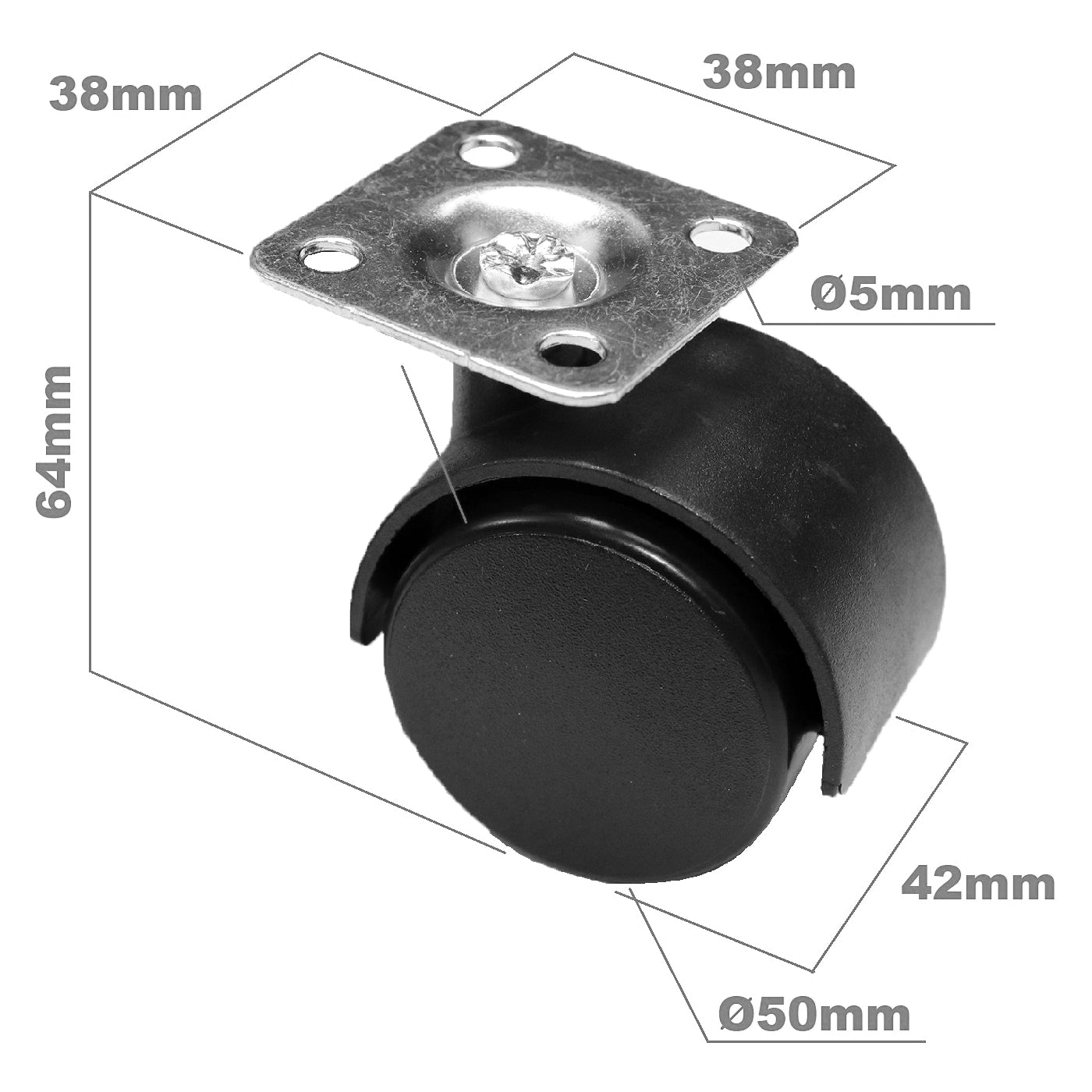 Pack of 4 x PVC Swivel Furniture Castors Wheels - 50 mm Universal Casters Wheels - Non-Marking, Silent