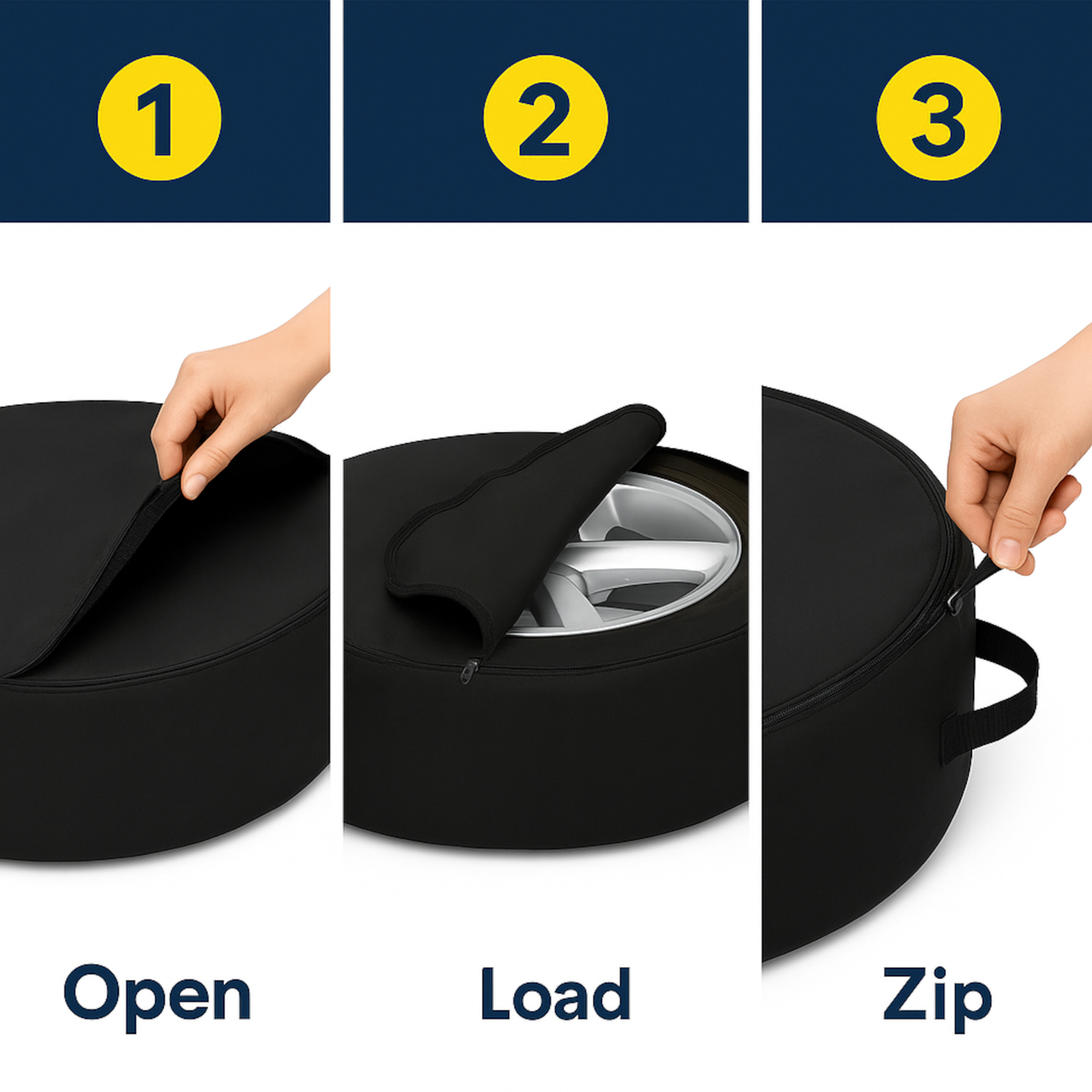 Car Spare Wheel Tyre Storage Bag - 59 cm Diameter - 16 cm Width - Waterproof Cover, Carry Handle, Anti-Slip Carpet-Grip Pads & Zip