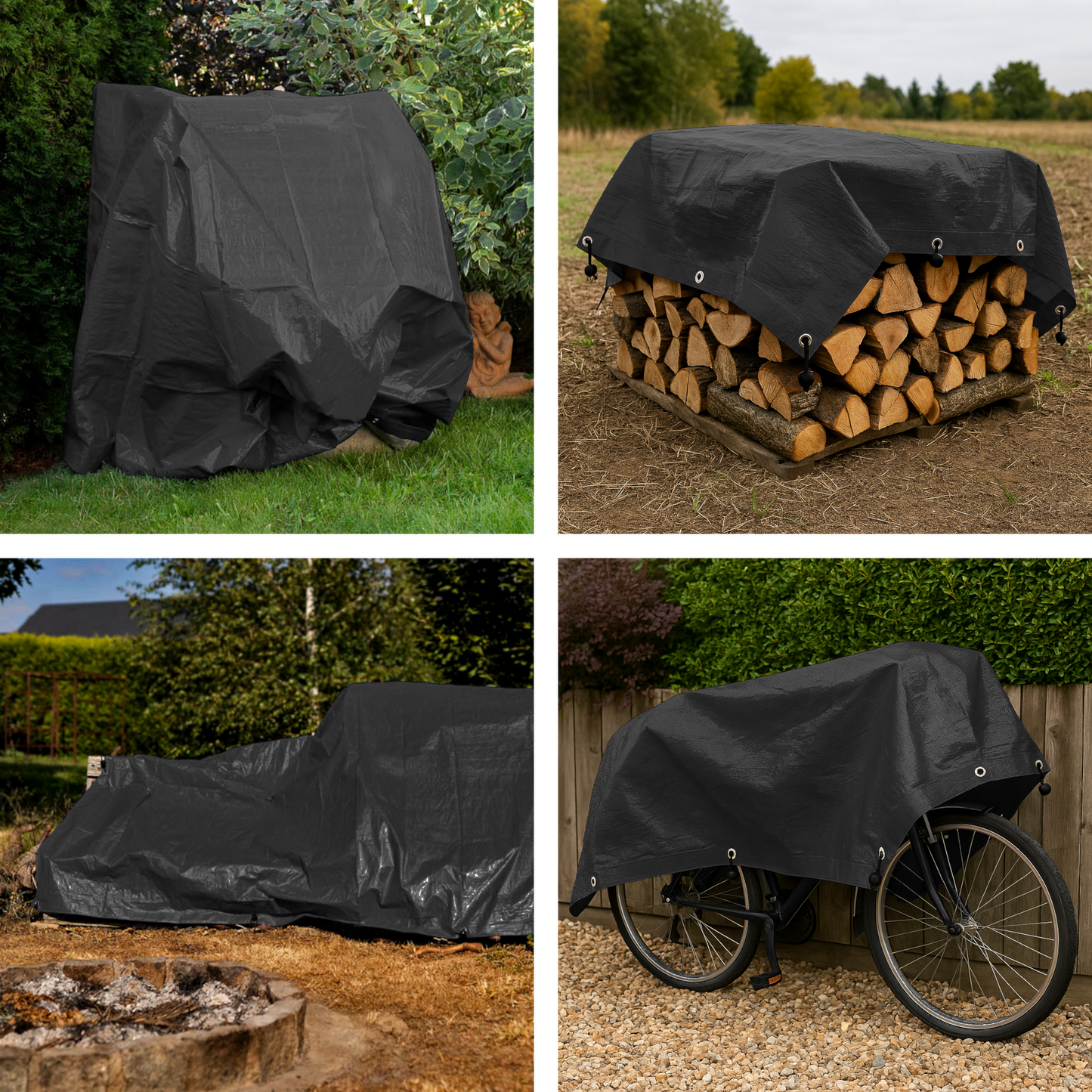 1.5 x 2 m Heavy-Duty Tarpaulin Cover - Black 235GSM - Waterproof, Frost-Resistant, UV Protection, Multipurpose, Groundsheet