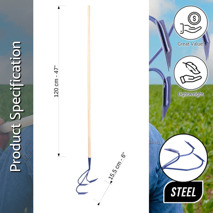 Cultivator, 3 Prong Hand Soil Scarifier Cultivator with Handle, Digging Hoe, Gardening and Farming Tool