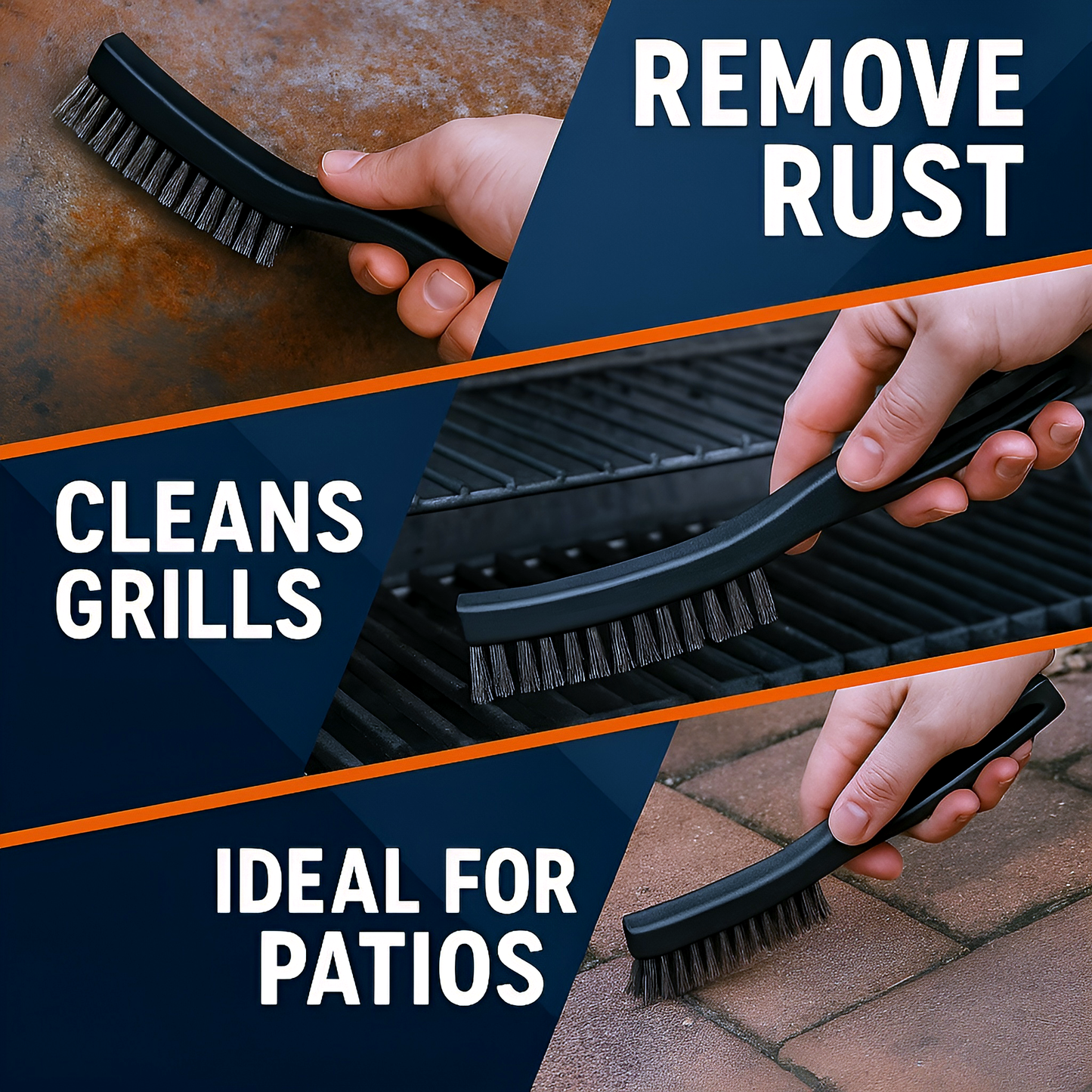 Heavy Duty Steel Wire Brush 25 cm - Curved Hand Wire Brush for Rust and Paint Removal - Stiff Steel Bristles for Welding Prep