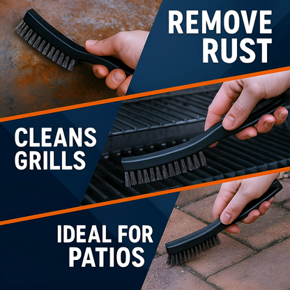 Heavy Duty Steel Wire Brush 25 cm - Curved Hand Wire Brush for Rust and Paint Removal - Stiff Steel Bristles for Welding Prep