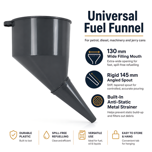 Fuel Funnel Angled with Fine Mesh Filter for Easy Refilling, Lightweight Plastic Funnel, Practical, Versatile