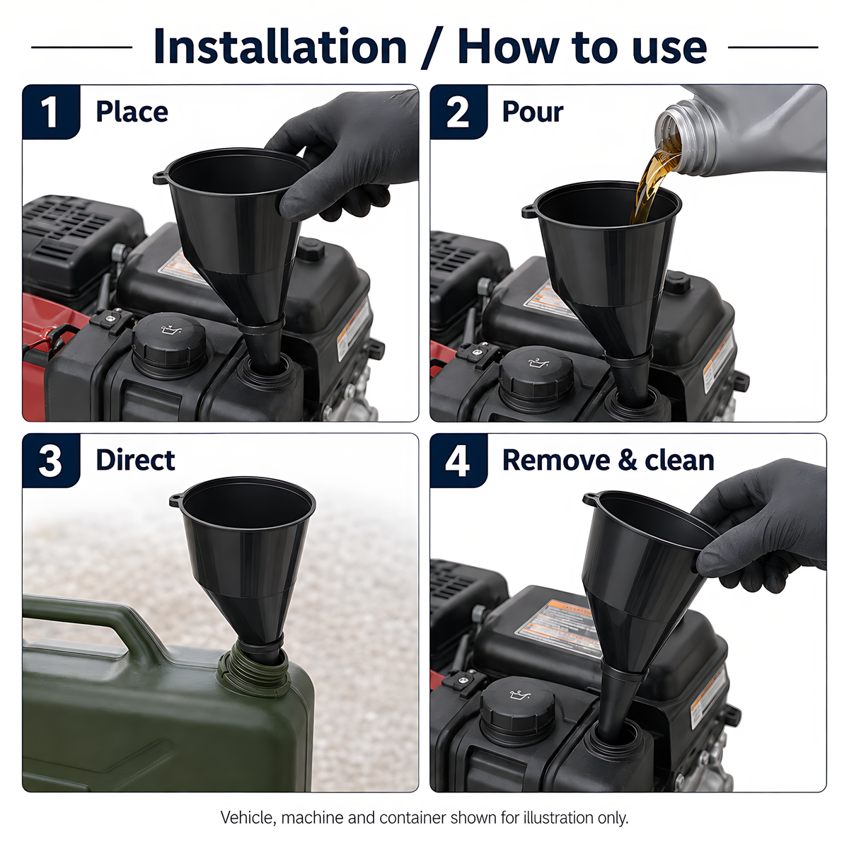 Fuel Funnel Angled with Fine Mesh Filter for Easy Refilling, Lightweight Plastic Funnel, Practical, Versatile