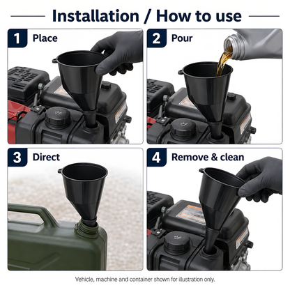 Fuel Funnel Angled with Fine Mesh Filter for Easy Refilling, Lightweight Plastic Funnel, Practical, Versatile