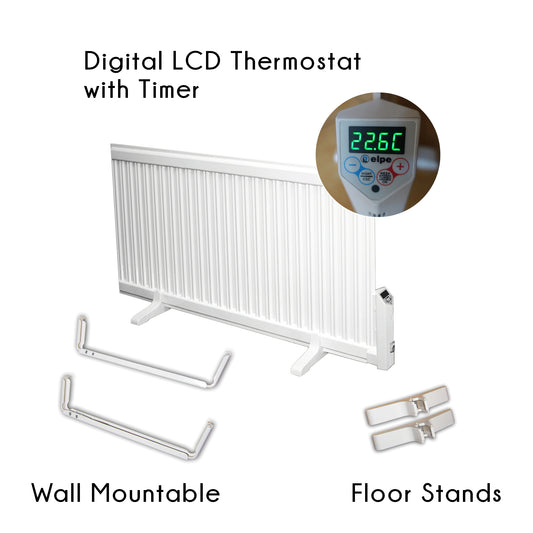 Low Profile (1380 x 300 mm) 800W Oil Filled Electric Radiator Heater - Wall Mounted or Portable with LCD Thermostat Programmable